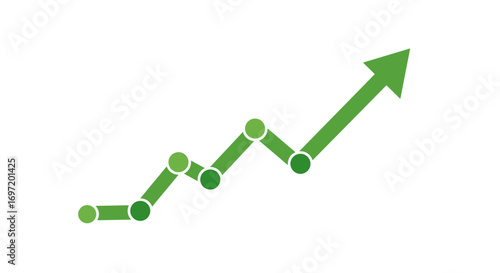 flecha curva verde de crecimiento hacia arriba con círculos, vector. indicador de crecimiento, símbolo aislado sobre fondo blanco svg