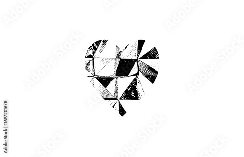 Vector Abstract fractured heart with geometric shapes.