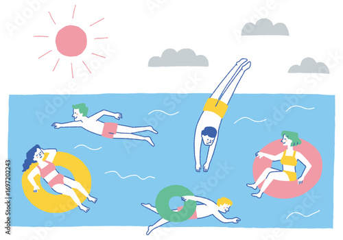Young men and women enjoying the summer sea