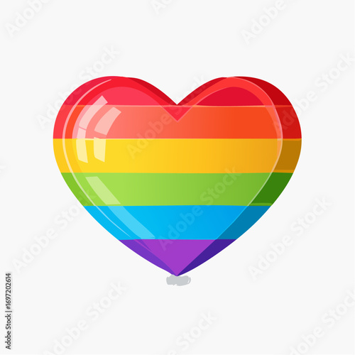 Coeur en  3D aux couleurs de l'arc-en-ciel, fond blanc