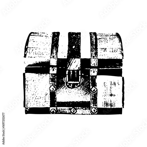 Vector Vintage treasure chest with metal accents.