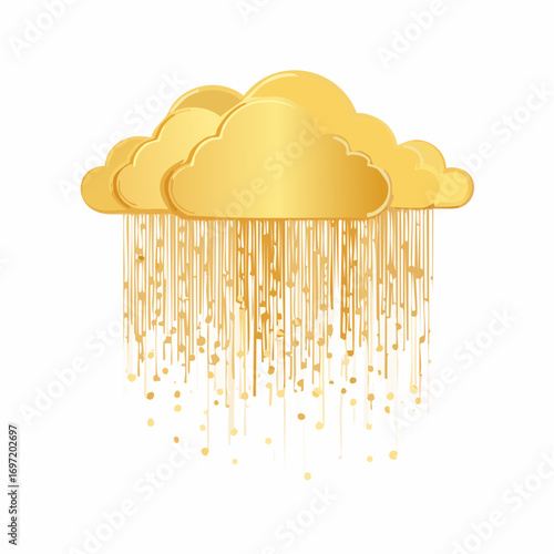 Nuages dorés, pluie d'or, fond blanc, concept, décoratif