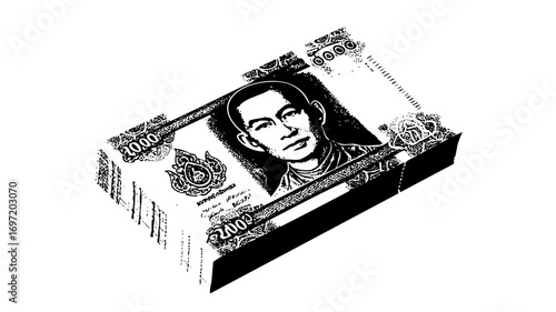 Vector Stacked currency featuring a regal portrait.