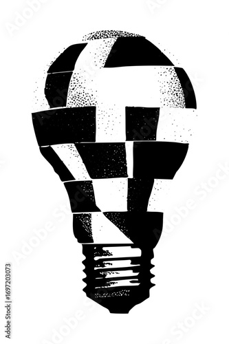 Vector Abstract black and white lightbulb with fragmented .