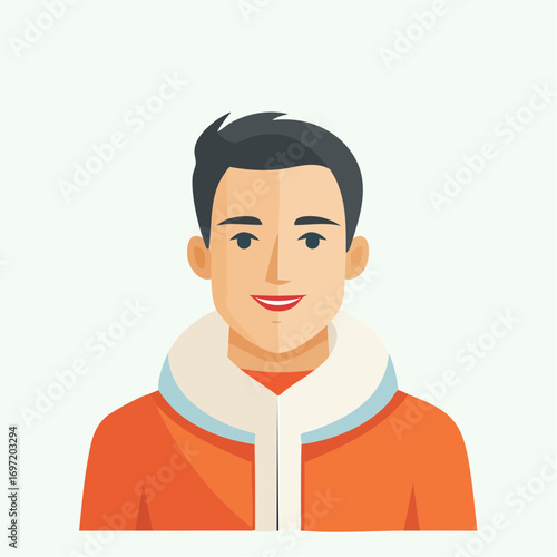 Jeune homme souriant, portrait, habillé chaudement, tenue d'hiver, fond blanc, type caucasien