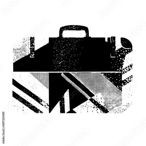 Vector Stylized of a vintage lawn sprinkler and tools.