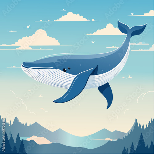 Majestueuse baleine dans le ciel, nuages, original, poétique, onirique, incongru