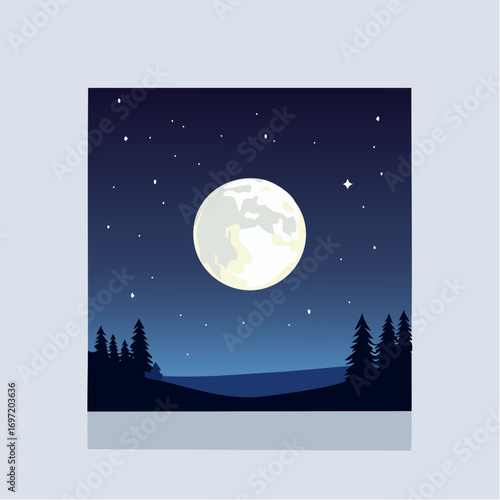 Jolie illustration de la pleine Lune, étoiles, nuit