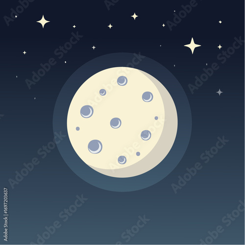 Jolie illustration de la pleine Lune, étoiles, nuit
