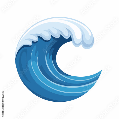 Jolie vague stylisée, forme circulaire, rouleau,  isolée, fond blanc