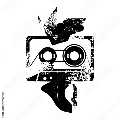Vector Retro cassette tape with abstract shapes.