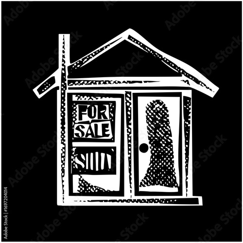 Vector House for sale with a silhouette of a person inside.