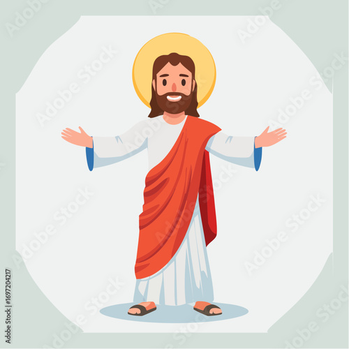 Un prophète barbu, bras ouvert, religion, croyance, toge blanche et rouge