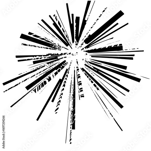 Vector Dynamic radial burst of fragmented lines creates an energetic explosion effect.