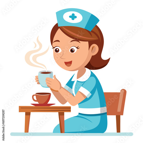 Cartoon nurse taking a coffee break