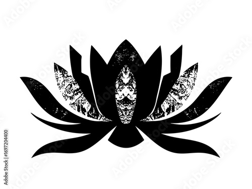 Vector Elegant black lotus flower with textured details.