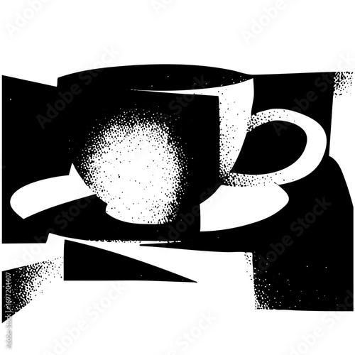 Vector Abstract cup and saucer with dotted texture.