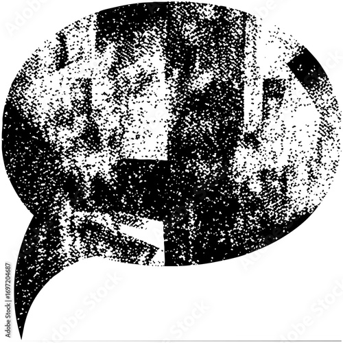 Vector Distressed speech bubble with abstract face.