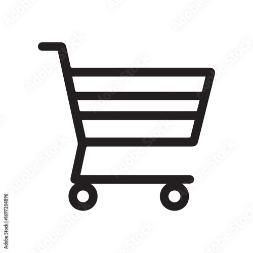 Simple shopping cart icon on white background. Black trolley symbol