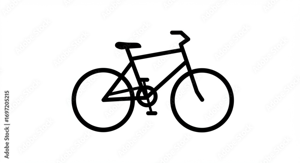 Fototapeta premium Simple line drawing of a bicycle with a seat handlebars frame wheels and pedals on a white background
