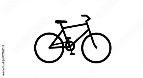 Simple line drawing of a bicycle with a seat handlebars frame wheels and pedals on a white background
