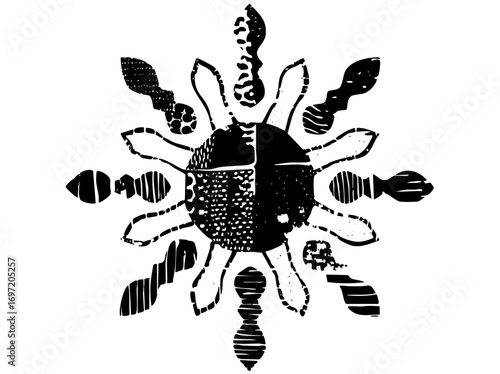 Vector Intricate insect features stylized arthropod components.
