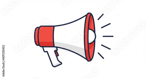 Illustration of a red and white megaphone with sound waves emanating from the speaker end design