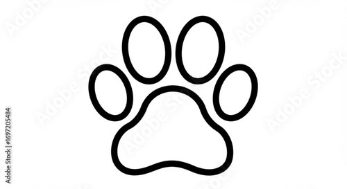 Simple black outline of a paw print with four toes and a rounded heel pad design element image