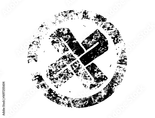 Vector Distressed circular emblem featuring a bold cross symbol.