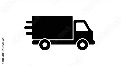 Black silhouette of a delivery truck with motion lines indicating fast transportation service seen