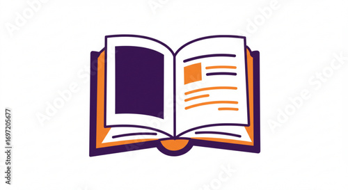 Illustration of an open book with purple and orange colors on a white background study material