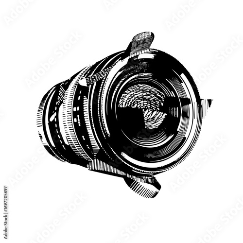 Vector Detailed of a camera lens with intricate detailing.
