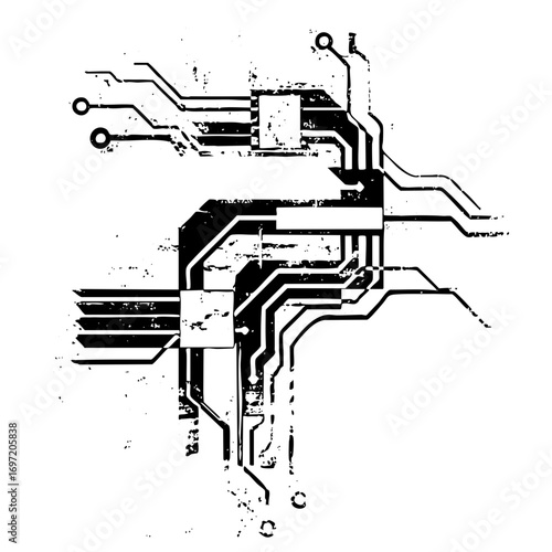 Vector Intricate circuit board with connecting pathways.