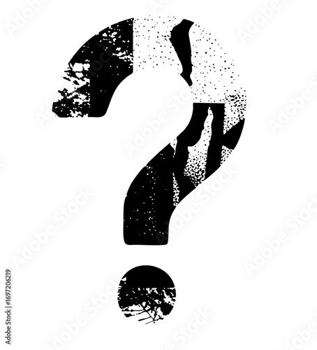 Vector Distressed black question mark with scattered speckles.