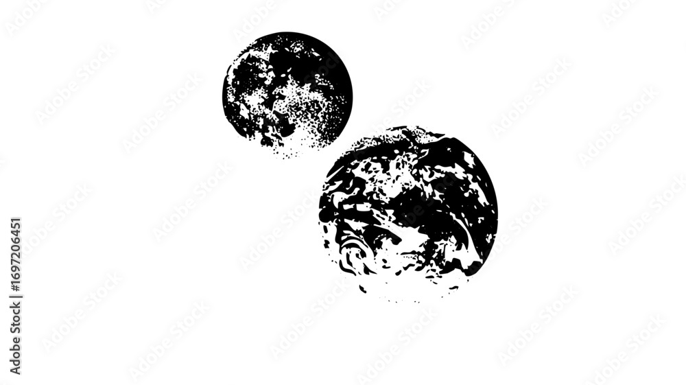 Obraz premium Vector Celestial spheres depict Earth and Moon in a .