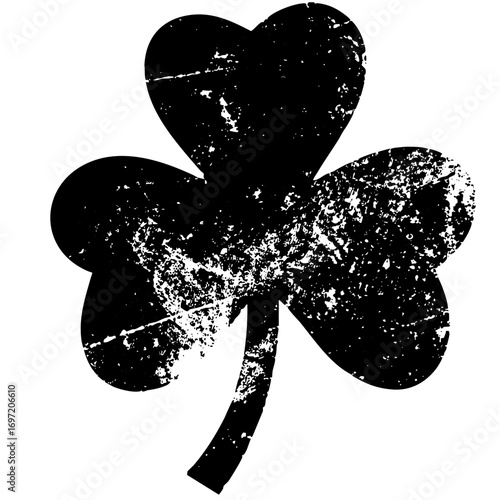 Vector Distressed four-leaf clover with textured details.
