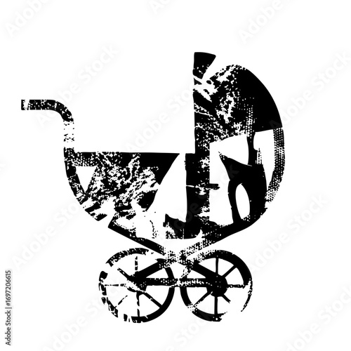 Vector Distressed of a vintage baby carriage .