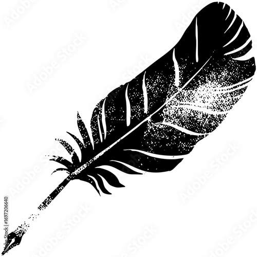 Vector Elegant feather quill pen in black and white.