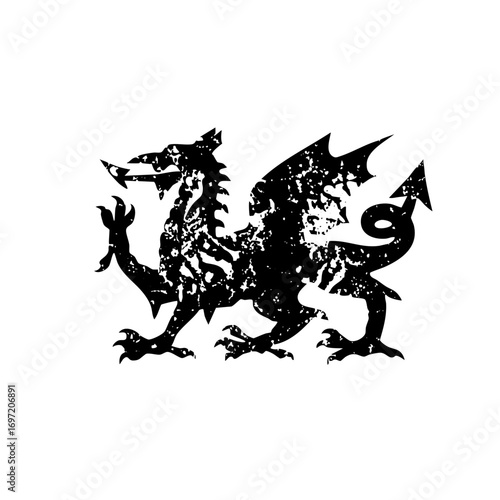 Vector Detailed black dragon with outstretched limbs.