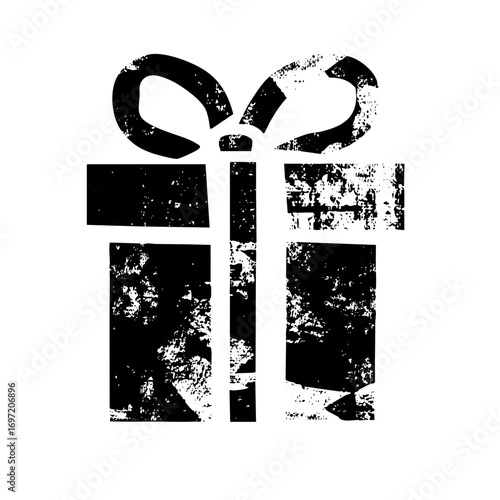 Vector Distressed black gift box with ribbon