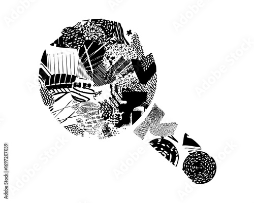 Vector Abstract geometric composition featuring fragmented shapes and textures.