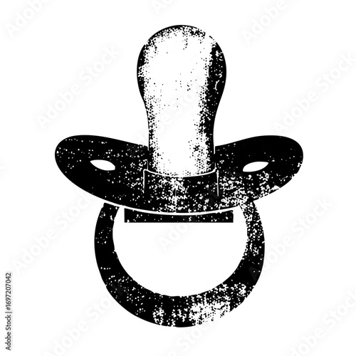 Vector Distressed monochrome of a baby pacifier.