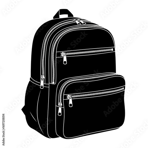 Black backpack with multiple zippers and compartments