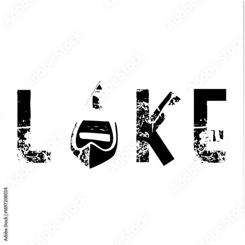 Vector Stylized Lake Typography with Sailboat and Mask