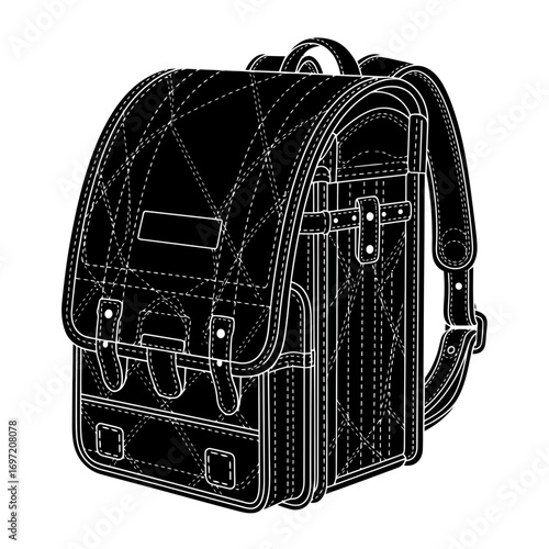 Classic black backpack with white stitching detail