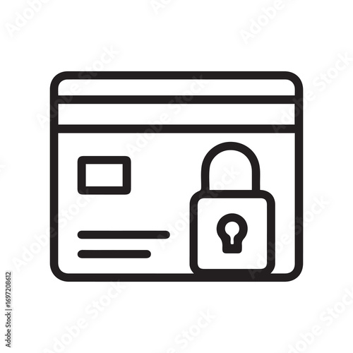 Credit Card Security Outline Icon of Card and Lock Symbol