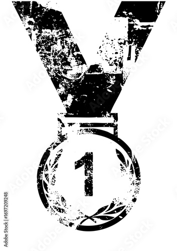 Vector Distressed first place medal with number one.