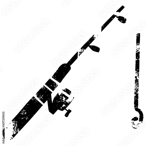 Vector Distressed vector of a fishing rod and .