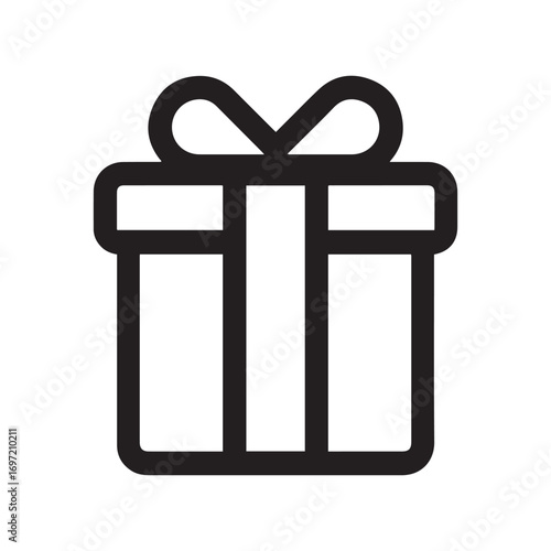 Black outline icon of gift box with ribbon and bow illustration