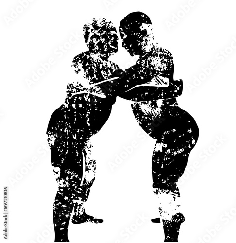 Vector Dynamic wrestling silhouettes depict intense athletic competition.